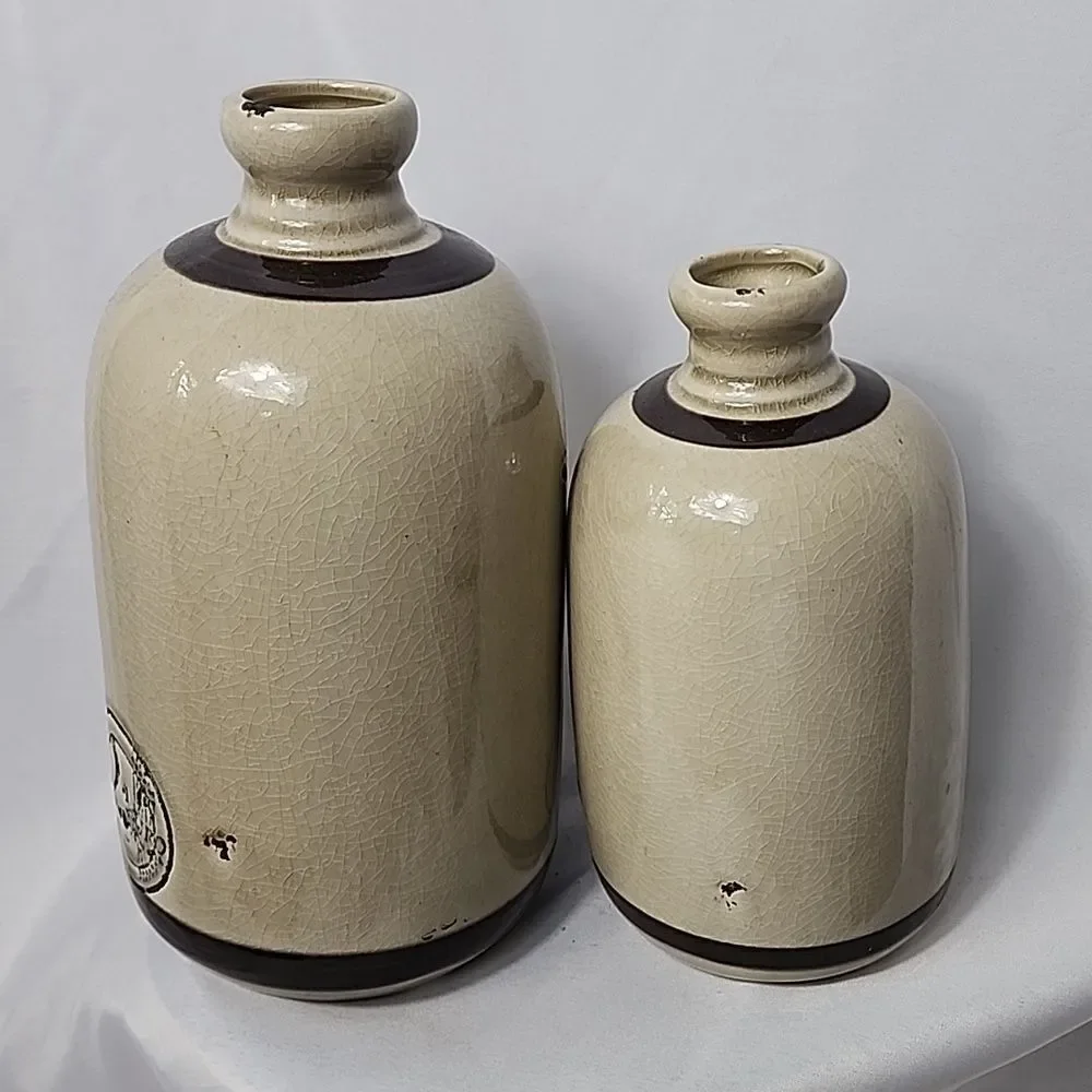 Crock Vases With Crazing & Embossed Euro Decorative Accents